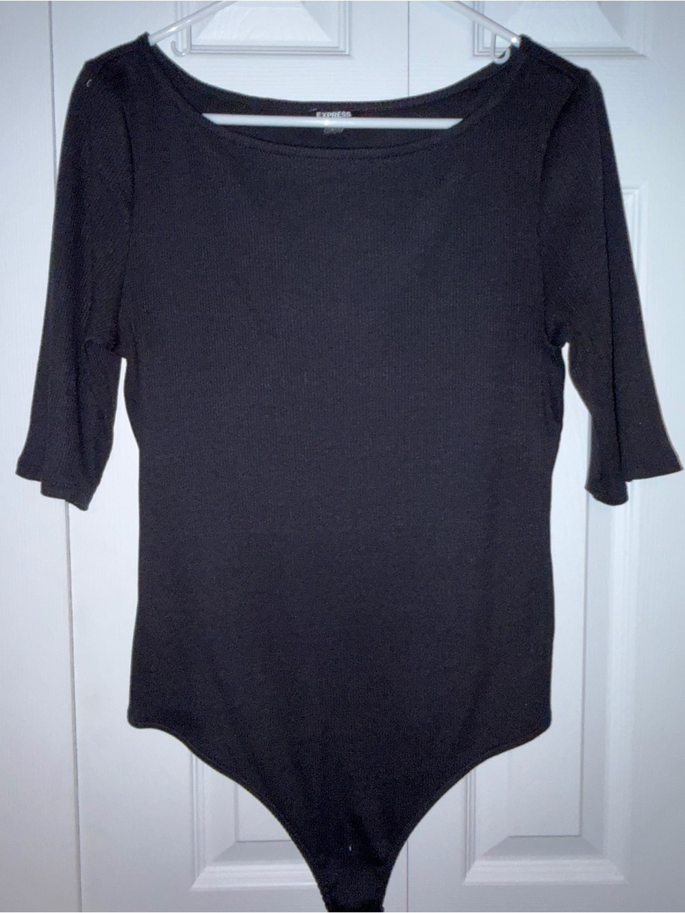 Express Black Boatneck Bodysuit with Three-Quarter Sleeves